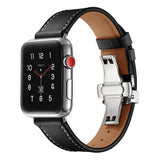 Black Premium Butterfly Clasp Leather Apple Watch Strap