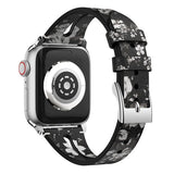 Black/White Floral Slim Leather Apple Watch Strap