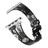 Black/White Floral Slim Leather Apple Watch Strap