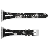 Black/White Floral Slim Leather Apple Watch Strap