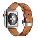 Brown Premium Butterfly Clasp Leather Apple Watch Strap