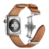 Brown Premium Butterfly Clasp Leather Apple Watch Strap