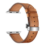 Brown Premium Butterfly Clasp Leather Apple Watch Strap