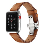 Brown Premium Butterfly Clasp Leather Apple Watch Strap