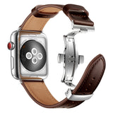 Dark Brown Premium Butterfly Clasp Leather Apple Watch Strap