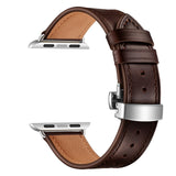 Dark Brown Premium Butterfly Clasp Leather Apple Watch Strap