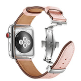 Pink Premium Butterfly Clasp Leather Apple Watch Strap