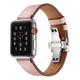 Pink Premium Butterfly Clasp Leather Apple Watch Strap