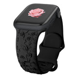 Black Floral Silicone Apple Watch Strap