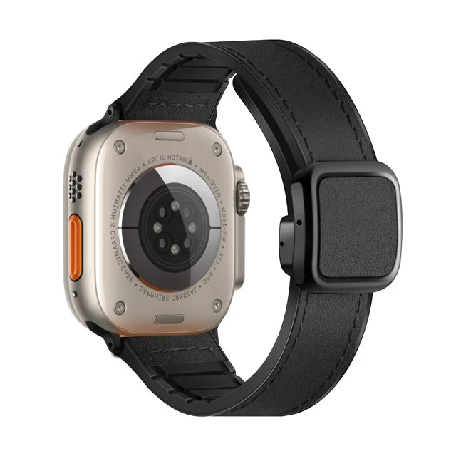 Black Magnetic Leather Apple Watch Strap – AppStraps™