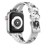White Floral Slim Leather Apple Watch Strap