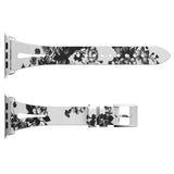 White Floral Slim Leather Apple Watch Strap