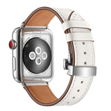 White Premium Butterfly Clasp Leather Apple Watch Strap