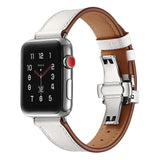 White Premium Butterfly Clasp Leather Apple Watch Strap