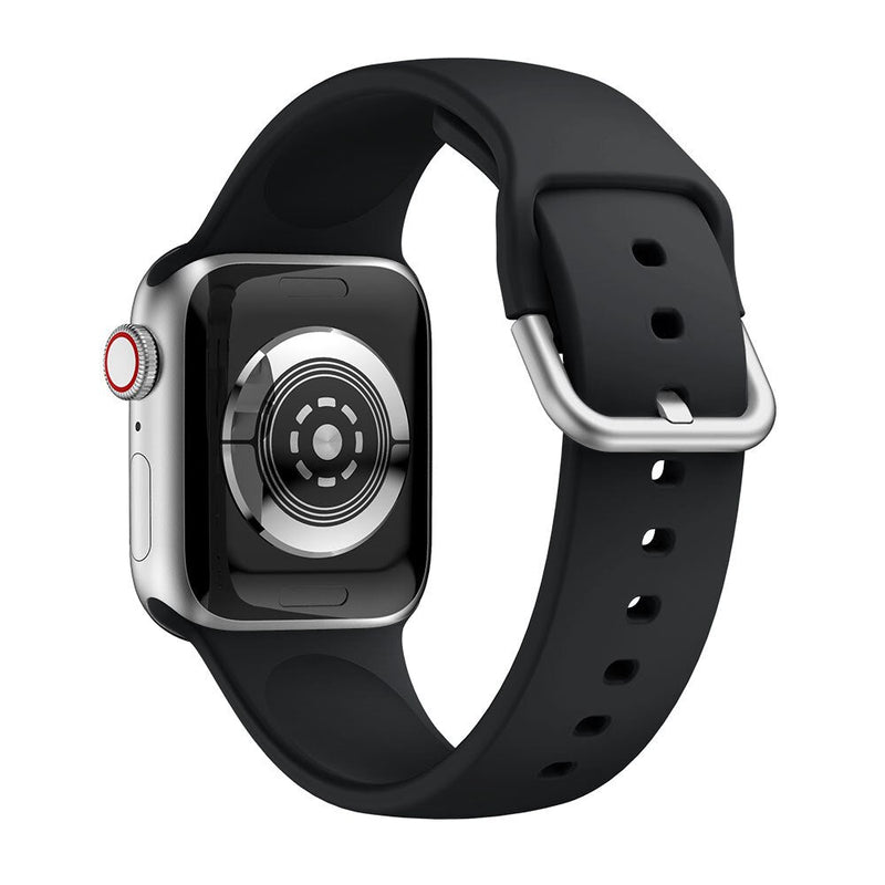 Black Silicone Apple Watch Strap (Silver Buckled)