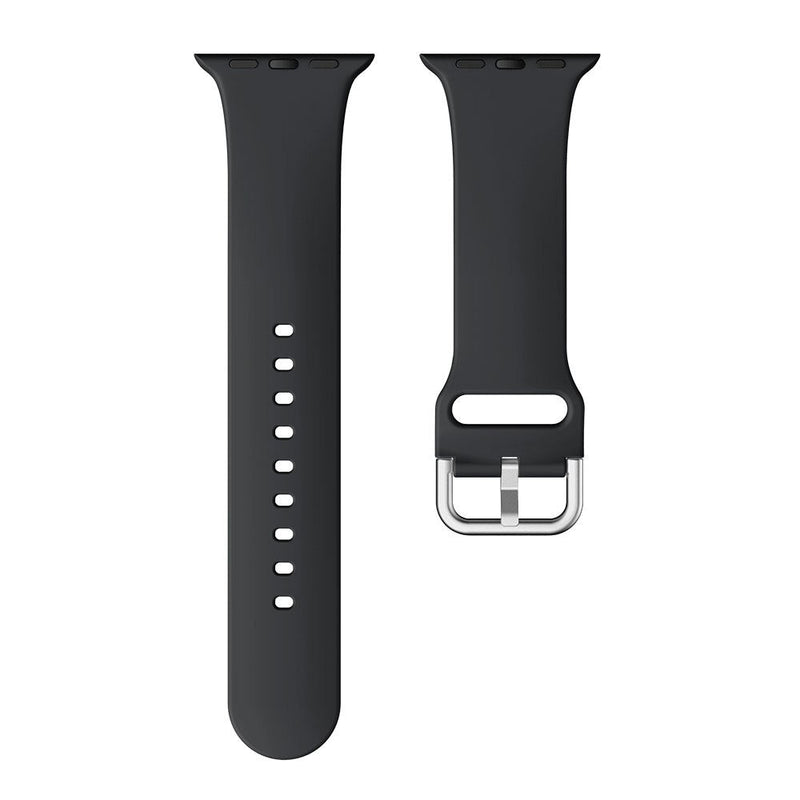 Black Silicone Apple Watch Strap (Silver Buckled)