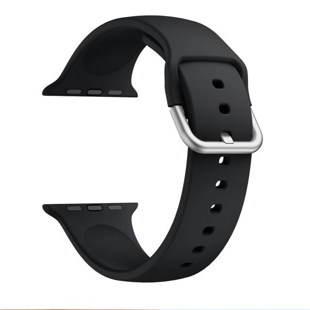 Black Silicone Apple Watch Strap (Silver Buckled)