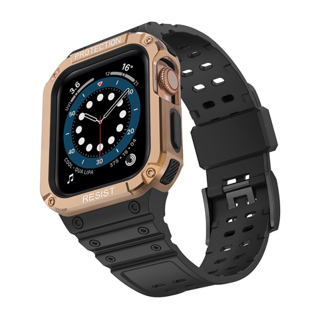 Black Silicone Shock® Apple Watch Strap & Case (Rose Gold)