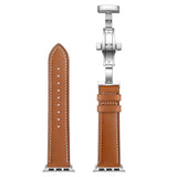 Brown Premium Butterfly Clasp Leather Apple Watch Strap