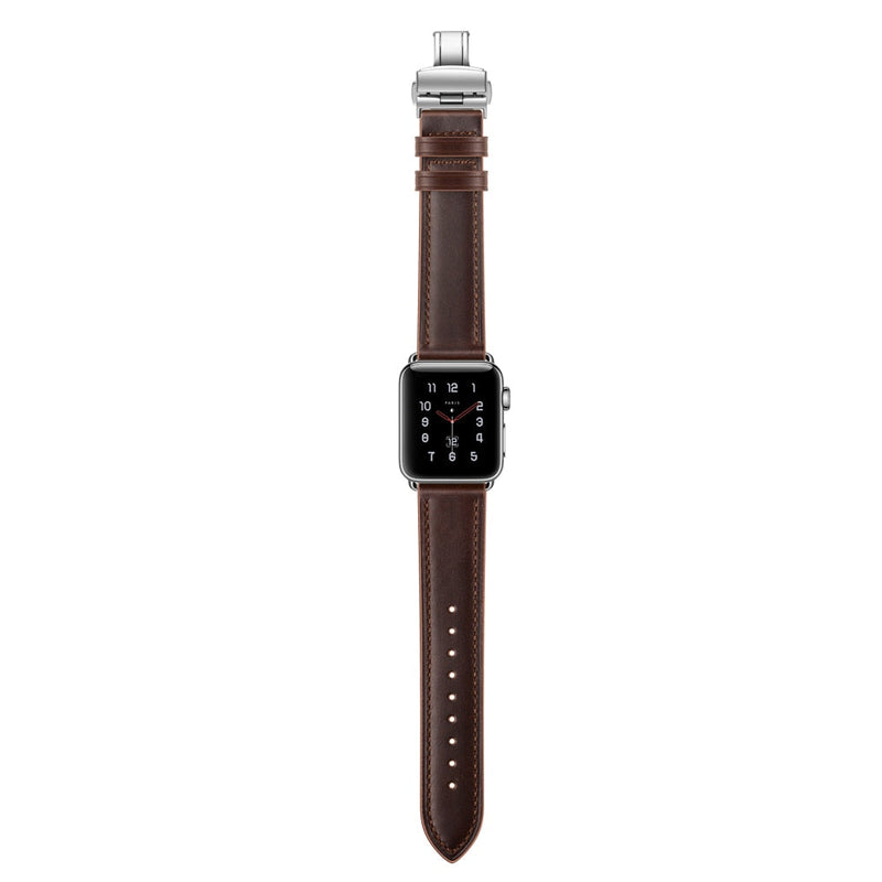 Dark Brown Premium Butterfly Clasp Leather Apple Watch Strap