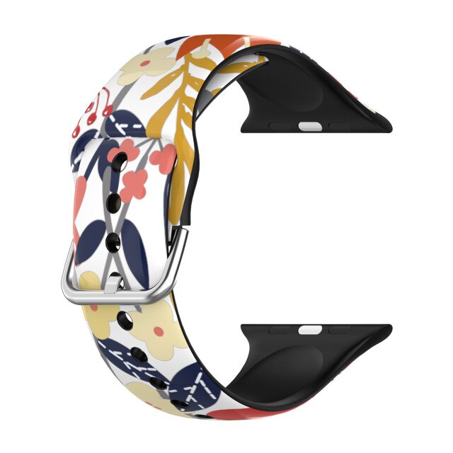 Floral Patterned Silicone Apple Watch Strap