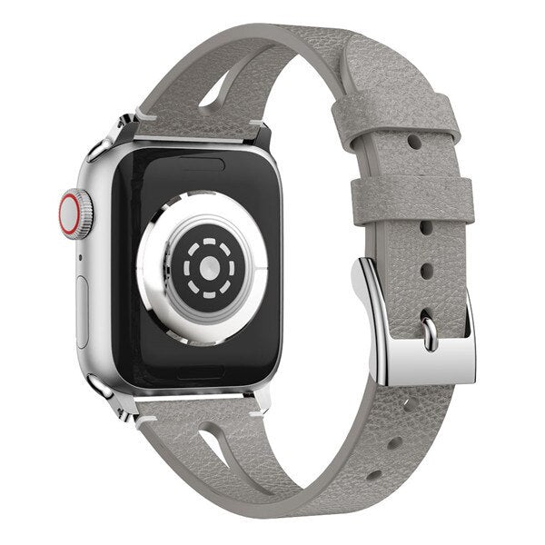 Grey Slim Leather Apple Watch Strap