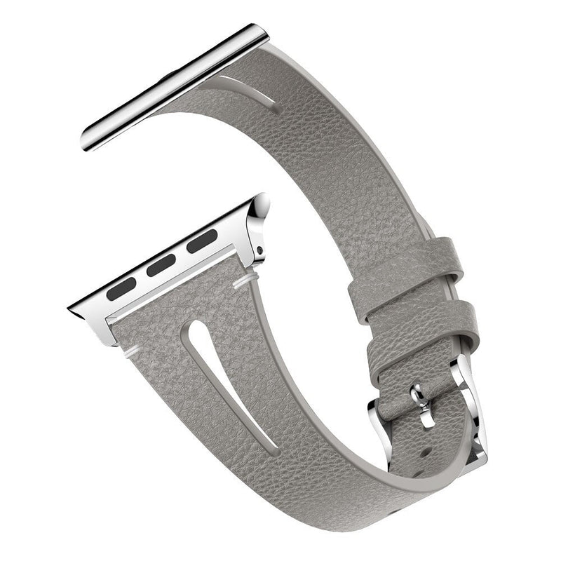 Grey Slim Leather Apple Watch Strap