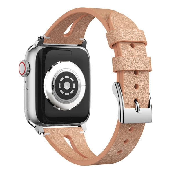 Light Brown Slim Leather Apple Watch Strap