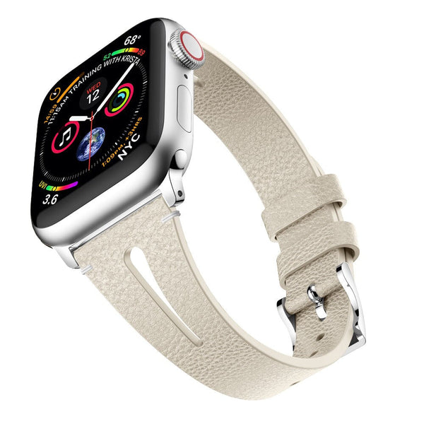 Light Grey Slim Leather Apple Watch Strap