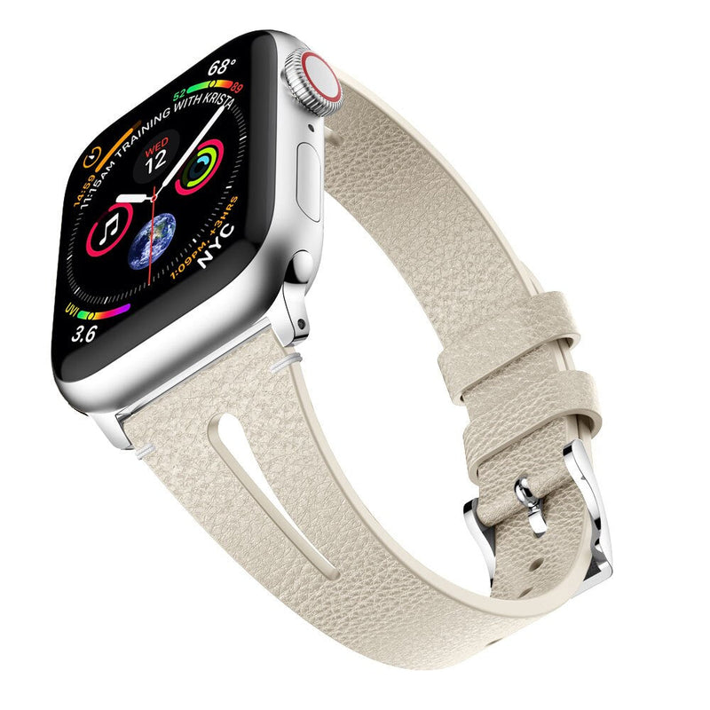 Light Grey Slim Leather Apple Watch Strap