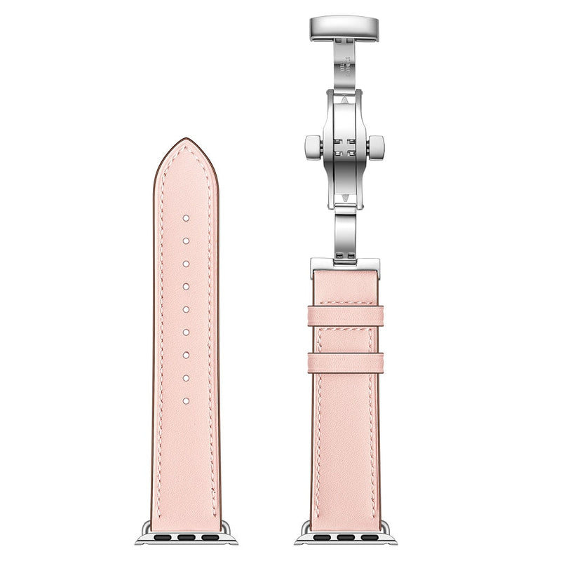 Pink Premium Butterfly Clasp Leather Apple Watch Strap