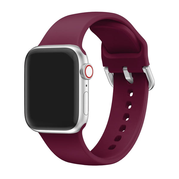 Red Wine Silicone Apple Watch Strap (Silver Buckled)