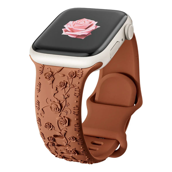 Brown Floral Silicone Apple Watch Strap