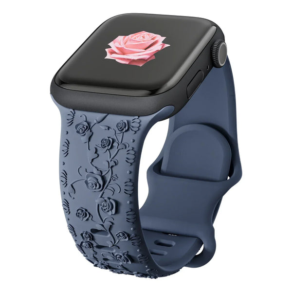 Dark Blue Floral Silicone Apple Watch Strap
