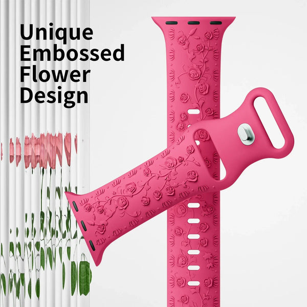 White Floral Silicone Apple Watch Strap
