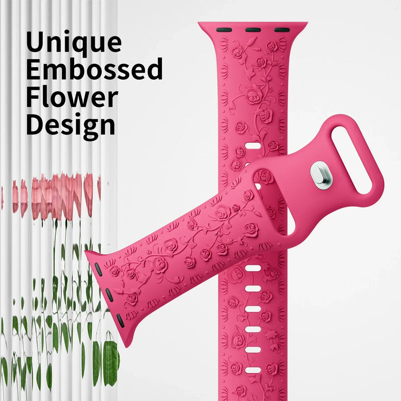 White Floral Silicone Apple Watch Strap