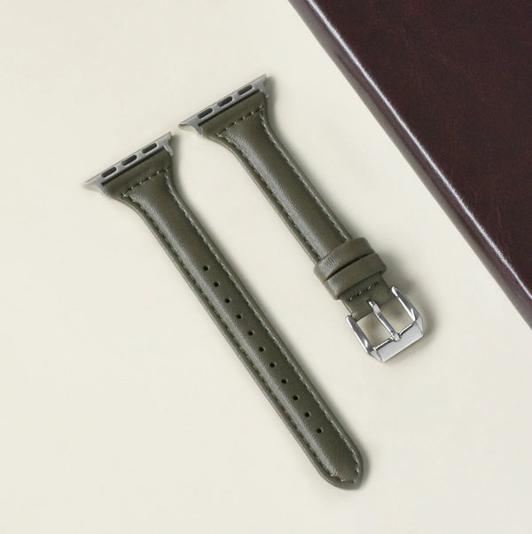 Olive Green Slim Leather Apple Watch Strap