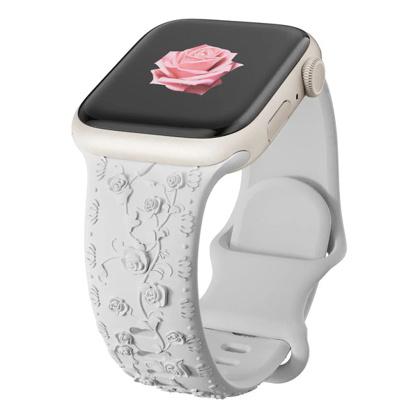 White Floral Silicone Apple Watch Strap