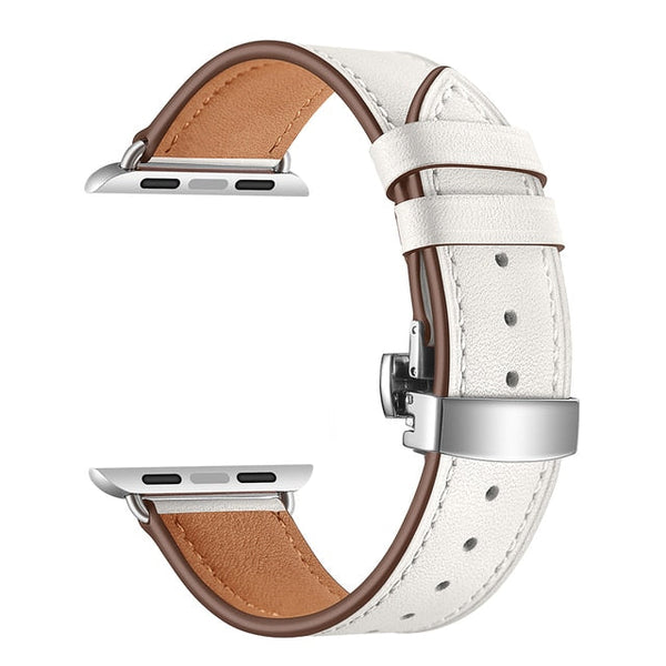 White Premium Butterfly Clasp Leather Apple Watch Strap – AppStraps®