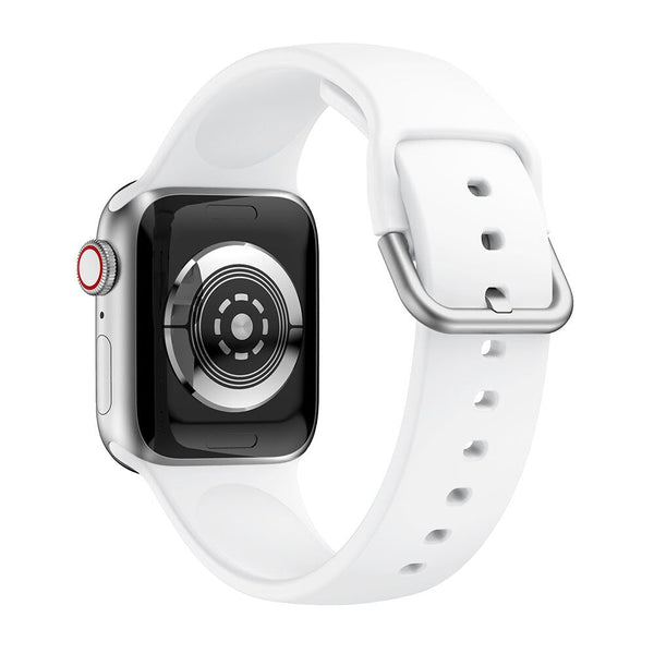 White Silicone Apple Watch Strap (Silver Buckled)
