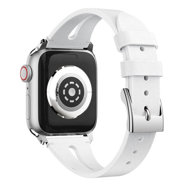 White Slim Leather Apple Watch Strap
